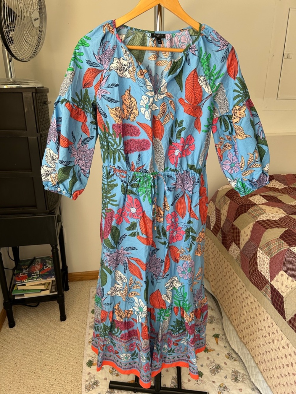 Talbots Poplin Puff Sleeve Floral Dress